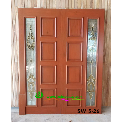 ประตูกระจกนิรภัยไม้สัก รหัส SW 5-26